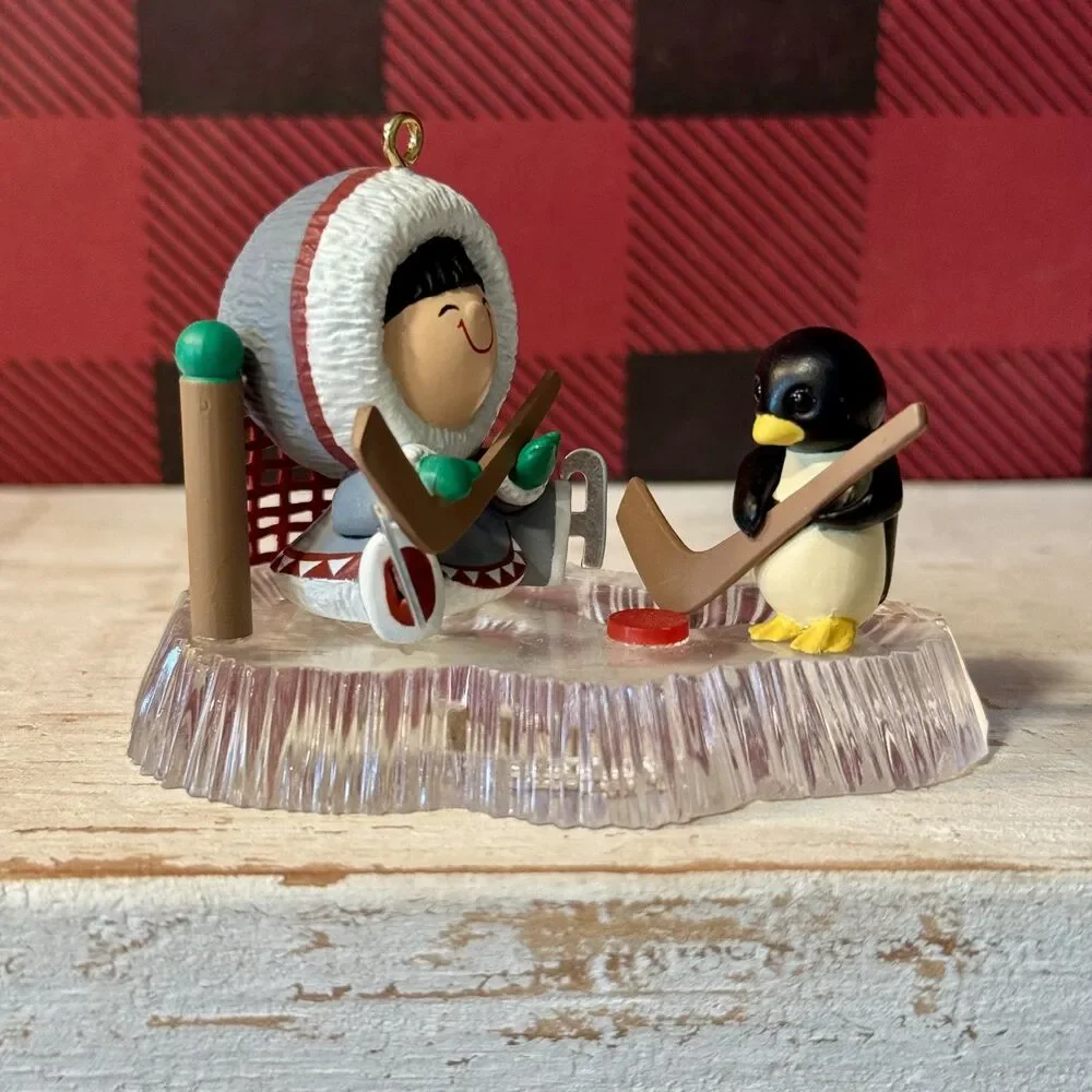 1991 Hallmark Frosty Friends #12 Christmas Keepsake Ornament | Eskimo Ice Hockey